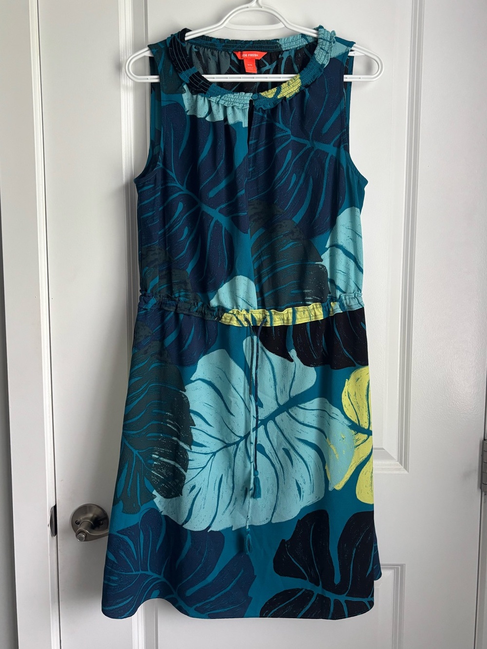 Joe Fresh Teal Tropical Midi Dress with Yellow Accents